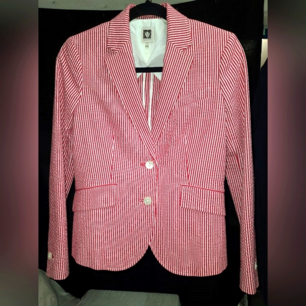 EUC Anne Klein Red and White Striped Blazer